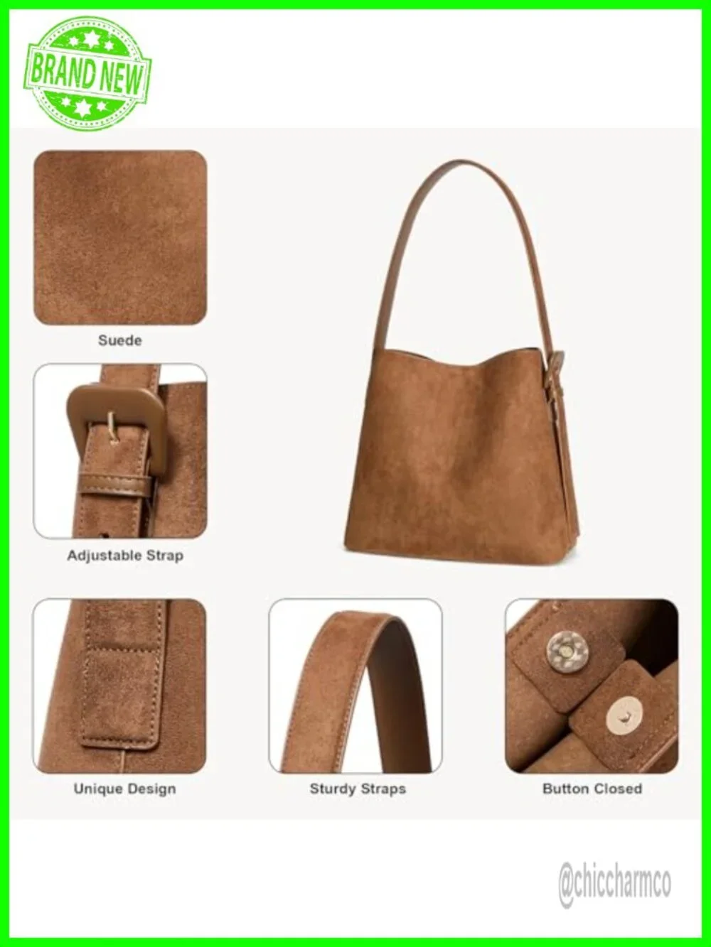 Vegan Suede Bucket Bag with Adjustable Strap and Detachable Pouch